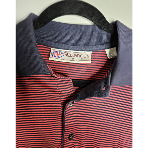 Slazenger Golf Short Sleeve Golf Red Striped Polo Shirt Men's Size Large - Picture 2 of 5